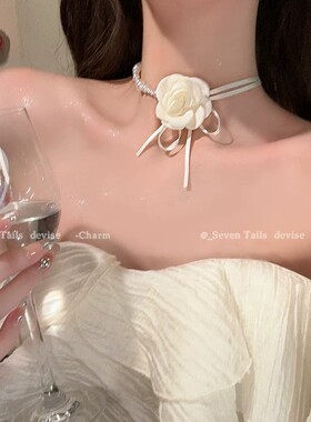 山茶花珍珠项链女choker锁骨链拼接轻奢小众花朵颈链高级脖子配饰