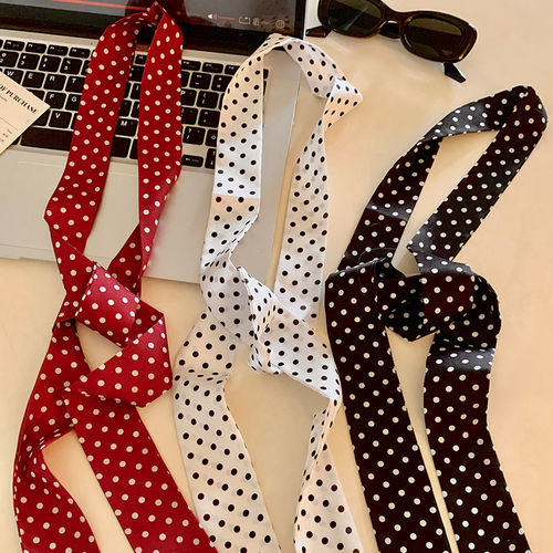 波点细长条丝巾女2026新款春夏百搭丝带配饰系脖高级感小领巾飘带 - 图1