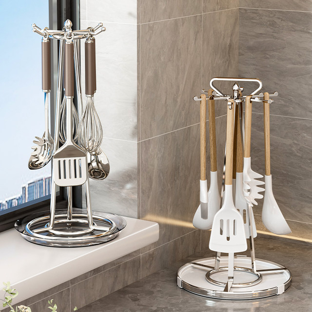 Kitchen rotary spatula rack drain rack spatula storage rack