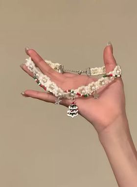 圣诞树串珠毛绒项链2025秋冬氛围感项圈小众高级感锁骨链毛衣链