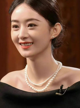 双层珍珠项链叠戴女颈链轻奢小众高级感锁骨链精致毛衣链白色简约