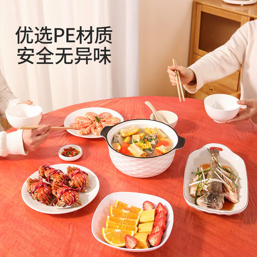 过年特厚红桌布圆桌结婚轻奢高级感加厚红色塑料餐桌布一次性防油 - 图0