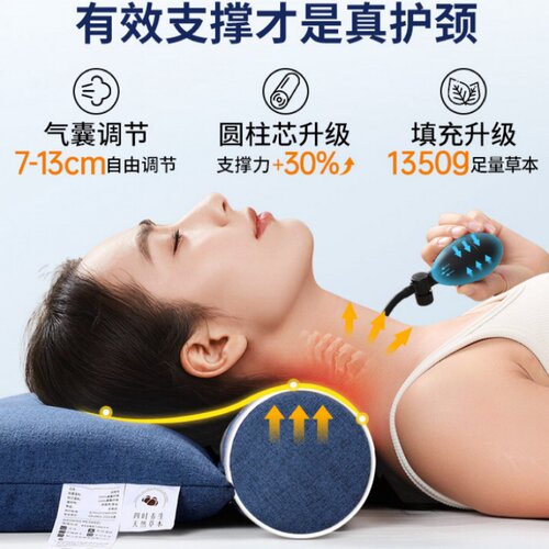 艾草颈椎枕艾枕头圆柱枕枕睡觉热敷枕护颈圆形按摩充气睡眠肩颈 - 图0
