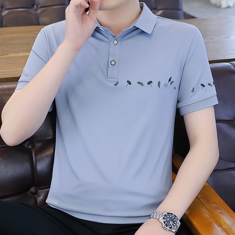 新款高档男士短袖polo衫韩版潮流刺绣商务绅士冰丝半袖t恤夏季