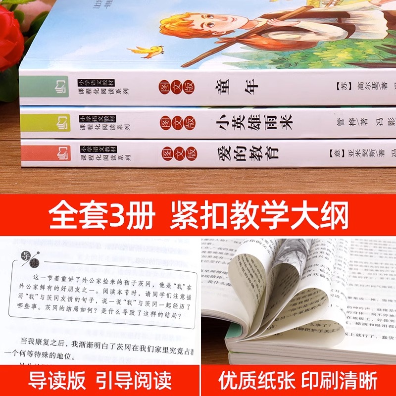 全套3册 童年爱的教育小英雄雨来六年级上册必读的课外书老师推荐经典书目正版完整版高尔基管桦原著快乐读书吧6上鲁滨逊漂流记4册 - 图2