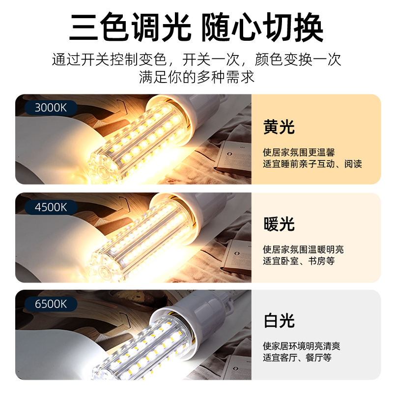 led灯泡e14螺口e27螺旋玉米灯家用吊灯超亮三色光节能led灯客厅