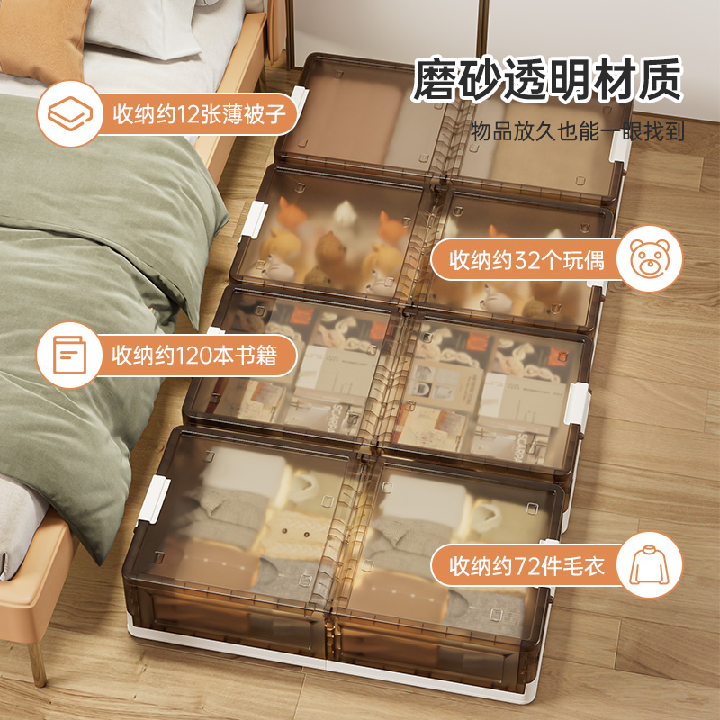 海兴床底收纳箱透明大容量超大抽屉式带滑轮放床下储物扁平收纳盒 - 图1