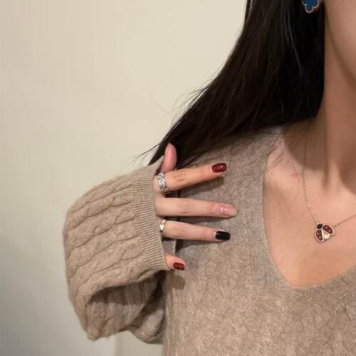 终端精工Lucy Sprng颈饰瓢虫锁骨链红玉髓玫瑰金项链女五花手链 - 图1