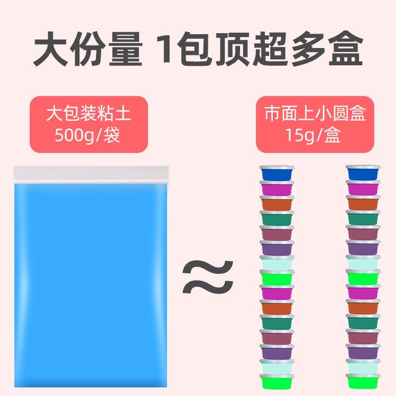 超轻粘土500g克大包装儿童橡皮泥diy材料包工具彩泥手工玩具黏土 - 图2