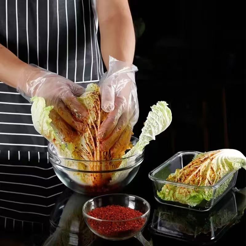 餐饮美发透明薄膜塑料一次性手套加厚加长厨房家用防水防油食品级