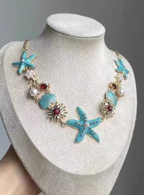 波西米亚风贝壳海星项链女轻奢高级感多层锁骨链海边度假配饰