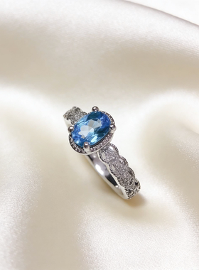 天然伦敦蓝托帕石戒指