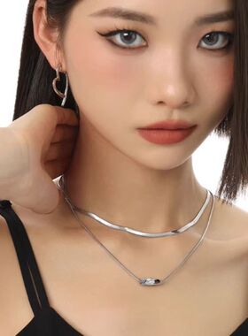 双层叠戴项链女款钛钢蛇骨链男款