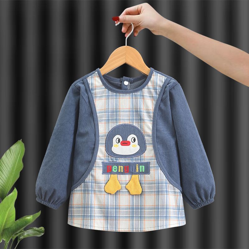 Children's smock, baby thick waterproof and anti-dirty eating bib, autumn and winter cute outer apron, baby boy and girl protective clothing