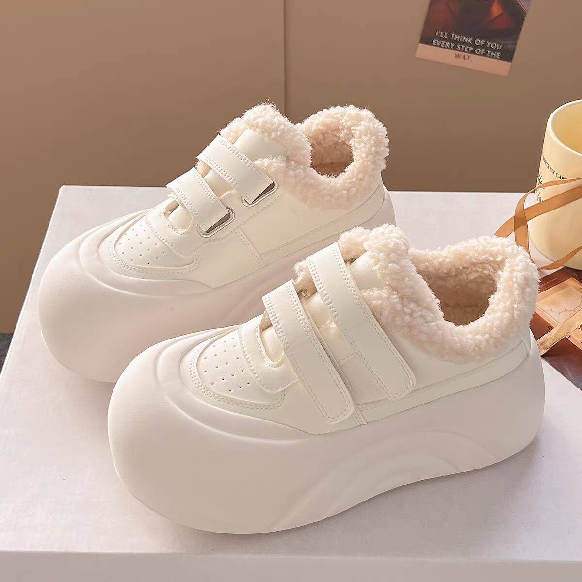 同款厚底配阔腿裤小白鞋女冬季加绒保暖棉鞋百搭休闲面包鞋魔术贴,淘宝优惠券,粉丝福利购,淘宝优惠卷