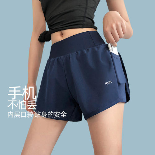 运动短裤女速干防走光宽松大码休闲瑜伽裤跑步透气健身裤夏季黑色 - 图0