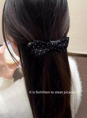韩系波点蝴蝶结香蕉夹马尾抓夹竖夹女高级感鲨鱼夹头饰发饰白色