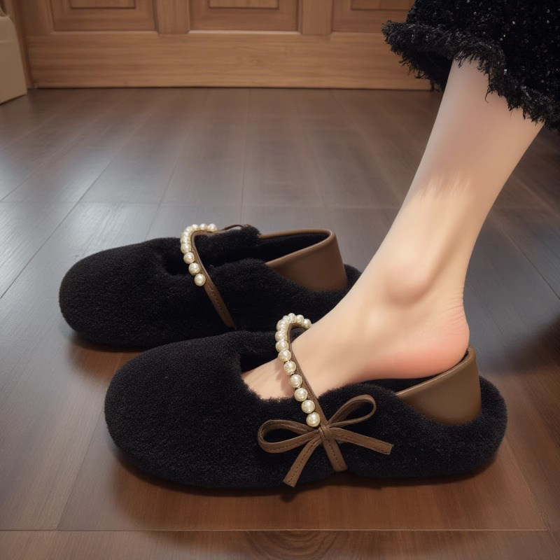 小香风羊羔毛毛鞋女冬外穿2025新款珍珠一脚蹬加绒玛丽珍单鞋平底,淘宝优惠券,粉丝福利购,淘宝优惠卷