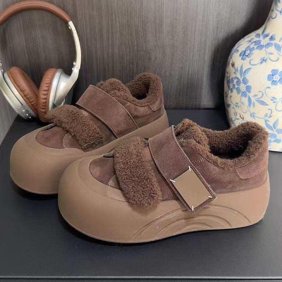 TvAj秋冬加绒魔术贴2025年新款厚底板鞋百搭毛毛鞋子外穿面包鞋,淘宝优惠券,粉丝福利购,淘宝优惠卷