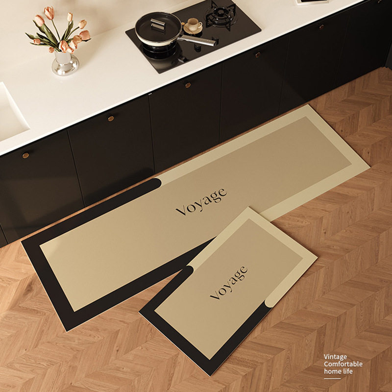 American light luxury leather floor mat kitchen non-slip and oil-proof wipeable and washable stain-resistant long carpet floor mat