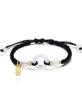 平安桃之夭夭手链喜乐福牌小众编织超仙国风招财手绳甜美情侣礼物