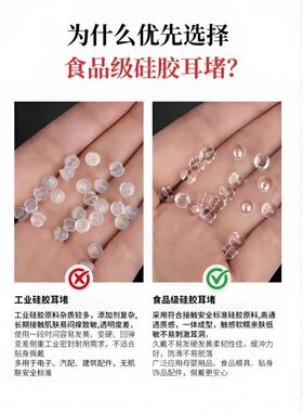 硅胶耳堵食品级耳钉超紧防掉防滑汉堡透明隐形超细后塞堵头耳饰女