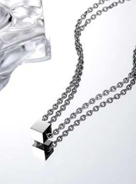 男士小方糖钛钢项链男款
