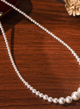 渐变大小珍珠项链女小众锁骨链2025新款爆款仿珍珠颈链精致正圆