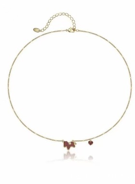 新品项链女款生肖马上有钱吊坠红色爱心锁骨链轻奢高级感毛衣链