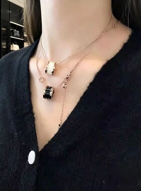 陶瓷满钻项链女金玫瑰金弹簧小红人慈善款大小蛮腰轻奢锁骨链