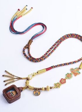 手工编织纯手工吊坠新款原创项链中式藏式绳扎基拉姆唐卡财神毛衣