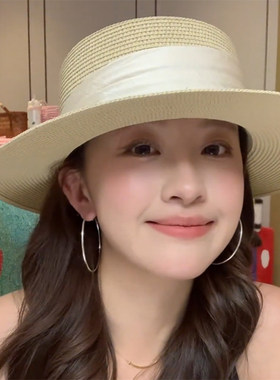 法式优雅草编平顶帽子女2026新款