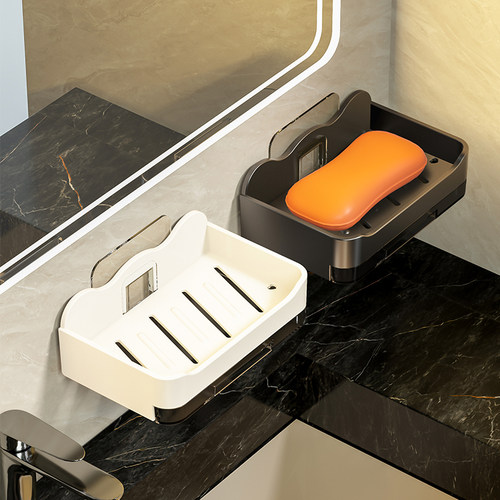 香皂盒壁挂式卫生间免打孔双层肥皂沥水盒家用浴室墙上置物架架子-图2