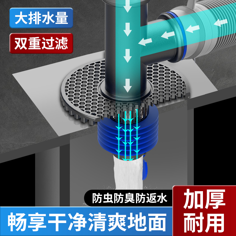 洗衣机排水管地漏专用三通下水道接头防臭盖神器分流器厨房地面