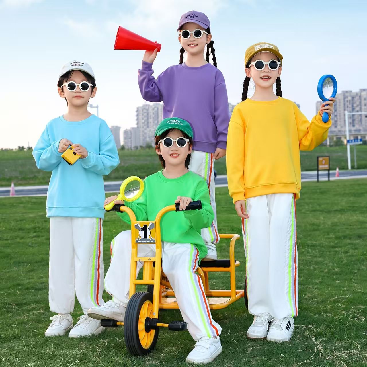 儿童啦啦队演出服卫衣幼儿园舞蹈表演小学生秋季运动会服装多巴胺 - 图1