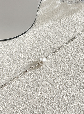 s925纯银碎银子珍珠手链女不规则切割片块手串手工闺蜜手环设计感