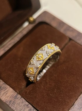 法式中古四叶草繁花拉丝戒指小众高级感轻奢时尚百搭复古指环指戒