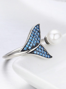 艾芙乐跨境爆款s925纯银开口可调节女鱼尾戒指时尚人鱼指环手饰