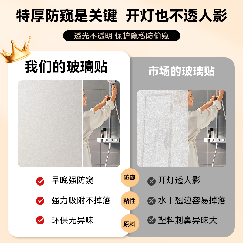 玻璃窗防窥膜磨砂透光不透明浴室卫生间窗户防人走光遮光隐私贴纸