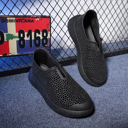 男士夏季新款运动休闲鞋3D打印男鞋镂空透气软底舒适户外洞洞鞋男 - 图0