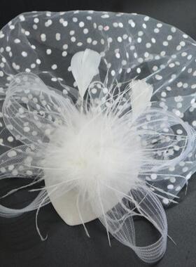复古面纱头饰新娘发饰羽毛遮脸蝴蝶结发夹面纱小礼帽子女演出饰品