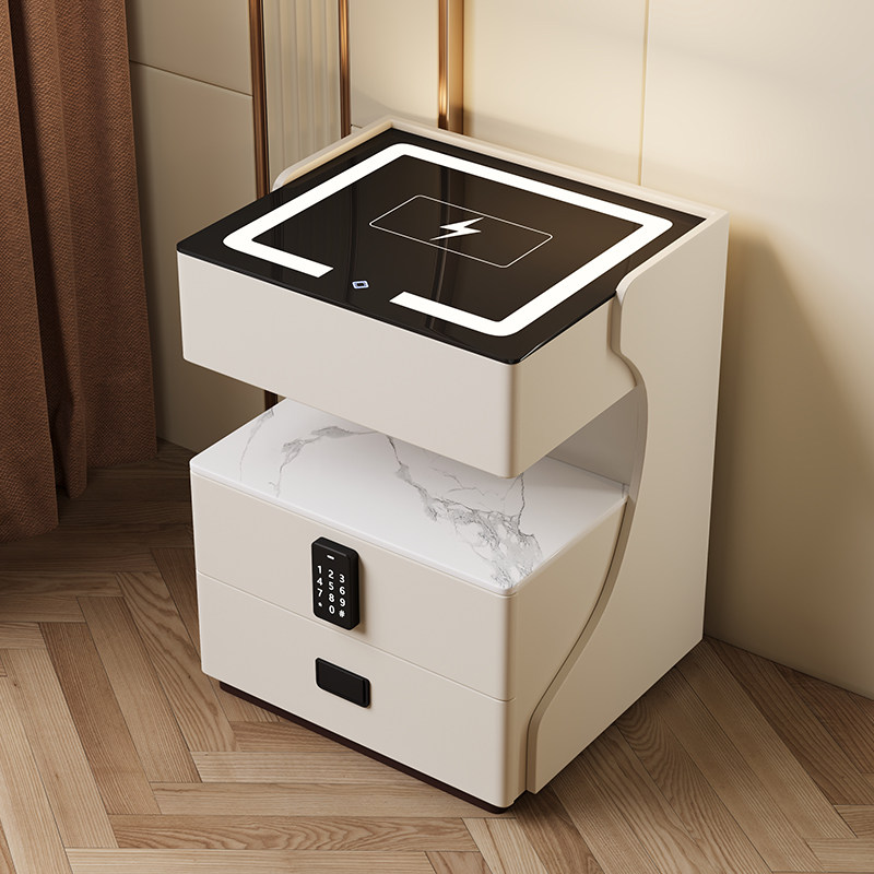 奶油风智能床头柜家用实木床边柜卧室钢化玻璃收纳柜子超窄保险柜,淘宝优惠券,粉丝福利购,淘宝优惠卷