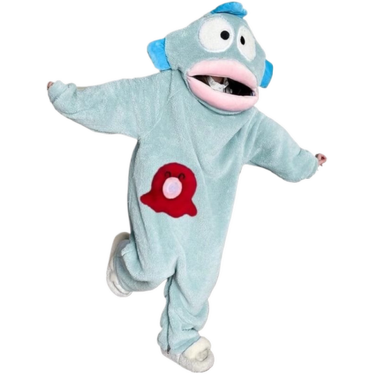 丑鱼儿童可爱搞怪连体睡衣亲子法兰绒秋冬季加厚珊瑚绒睡袍家居服