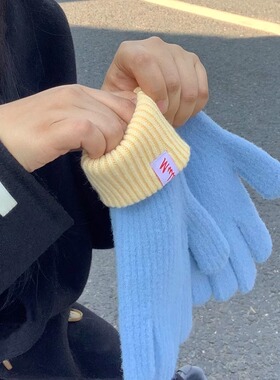 针织羊绒手套女冬季新款触屏加绒保暖加厚防寒分指毛线潮白色黑色