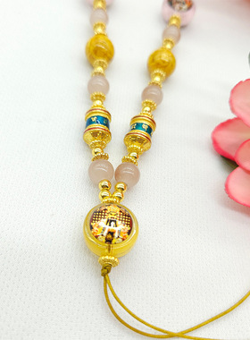 新款藏风香槟琉璃珠搭配天珠唐卡可调节珠链项链挂绳直播货源批发
