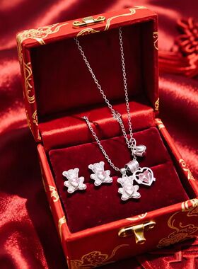 泰迪熊高级感middotTeddy Bear粉钻爱心贝珠小熊项链设计感