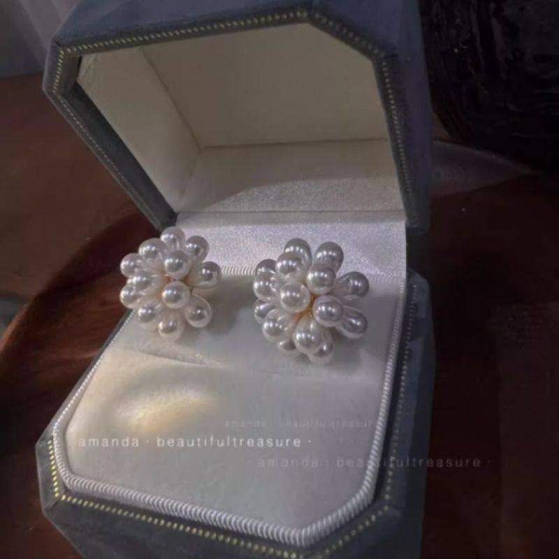 法式复古耳钉女简约高级名媛百搭仿珍珠气质耳环925银针花球耳饰,淘宝优惠券,粉丝福利购,淘宝优惠卷