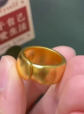 古法黄金色宽面素圈戒指情侣款泥鳅背实心简约时尚轻奢高级感指环