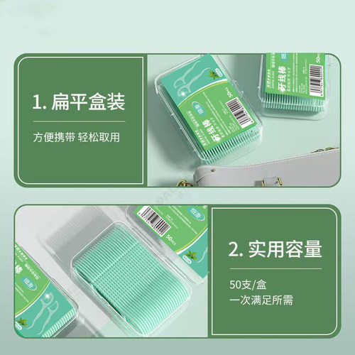 1盒50支薄荷味双线牙线棒独立盒装家用便携式口腔清洁一次性牙线 - 图2