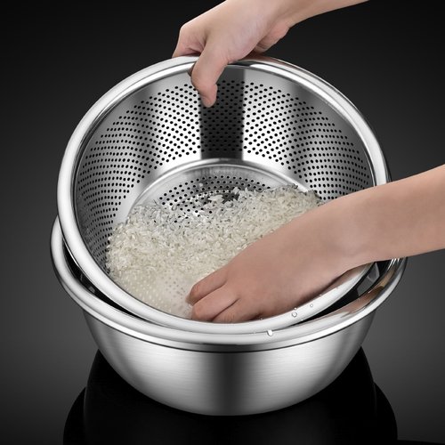 家用沥水漏盆316不锈钢洗菜盆沥水篮洗米筛淘米盆厨房神器水果篮 - 图2